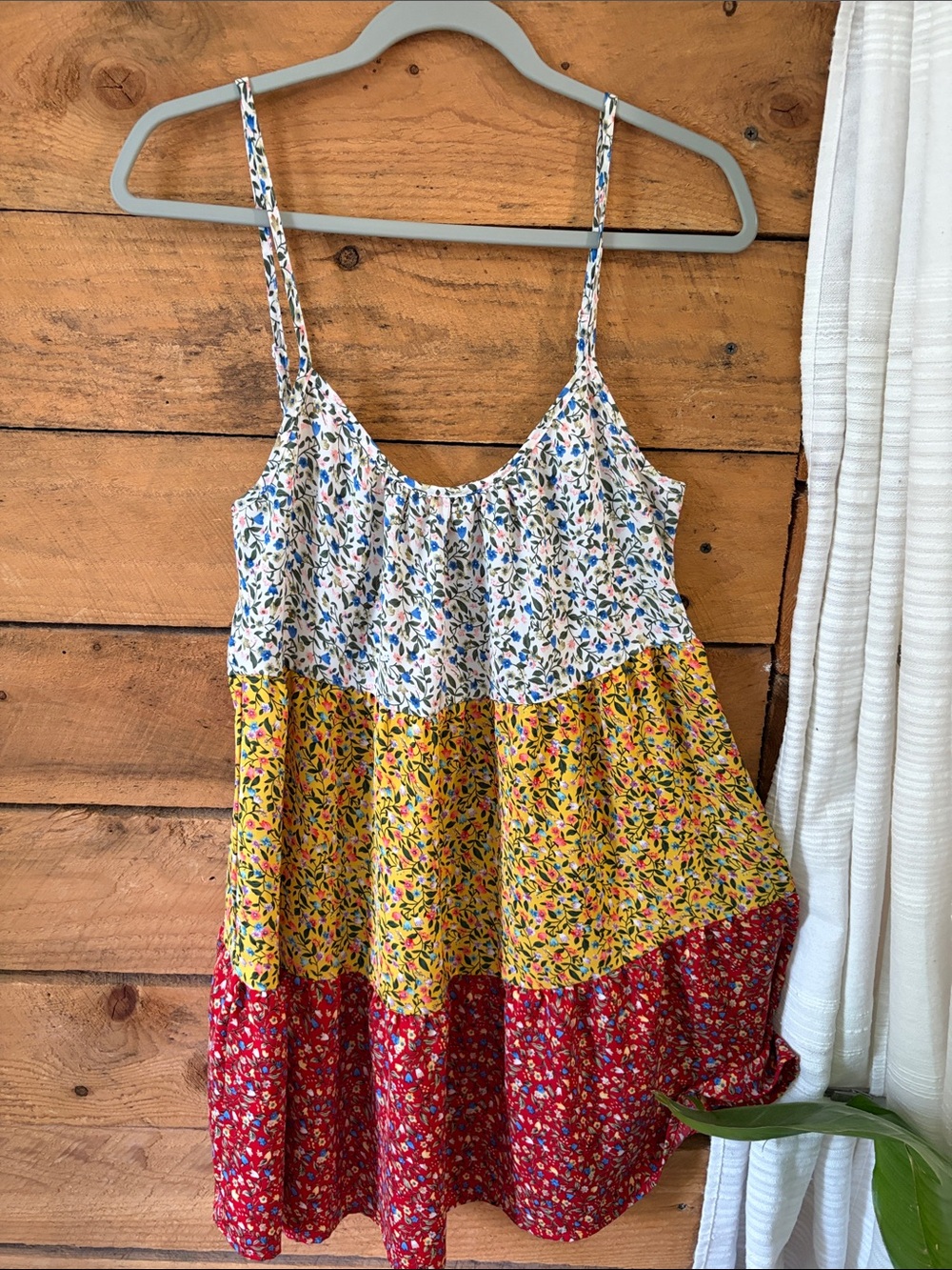 SHEIN White Yellow Red Floral Tiered Spaghetti-Strap Mini Dress